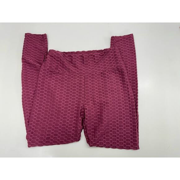 New Mix Womens Leggings Size Large/XL Pink Ruched Honeycomb - Picture 1 of 10